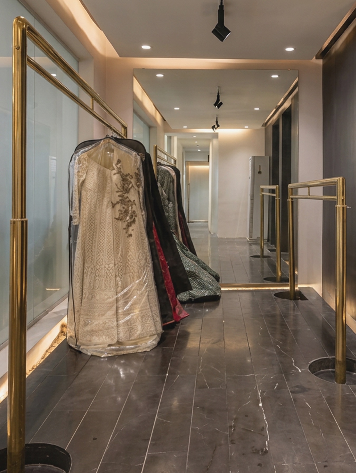 Couture rail inside the Ivory Aven space